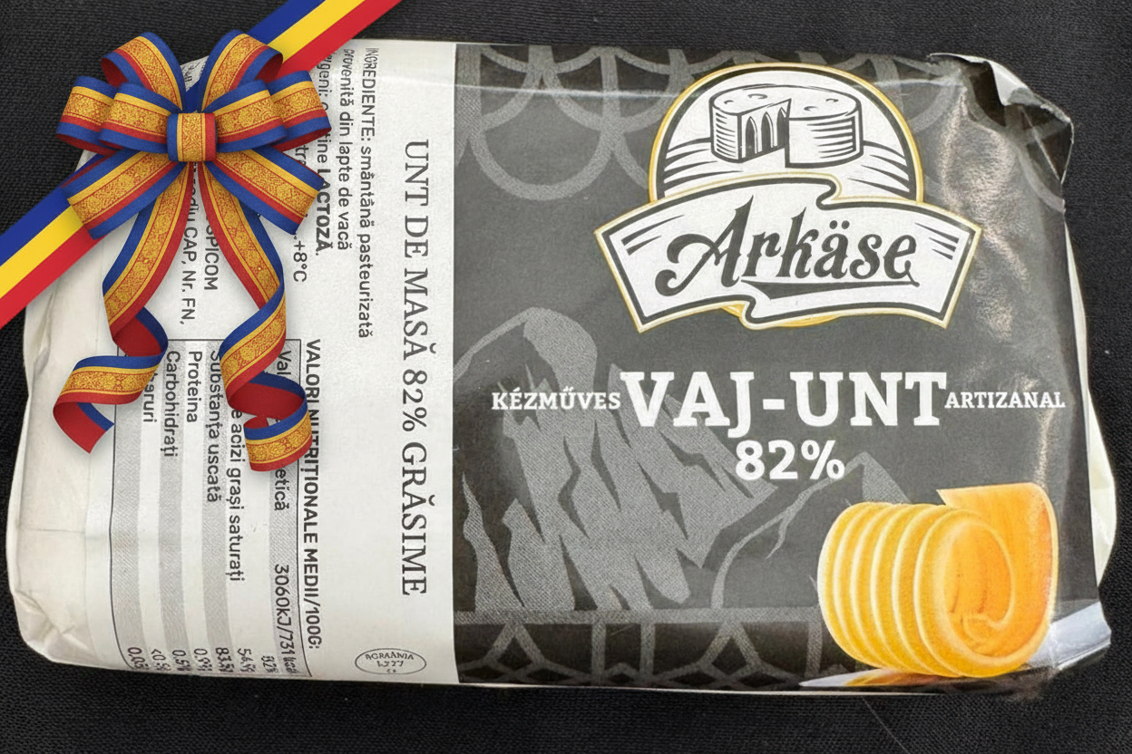 Unt de Masă Artizanal Arkase 82% grăsime – produs 100% românesc din Arcuș, Covasna, cu panglică tricoloră