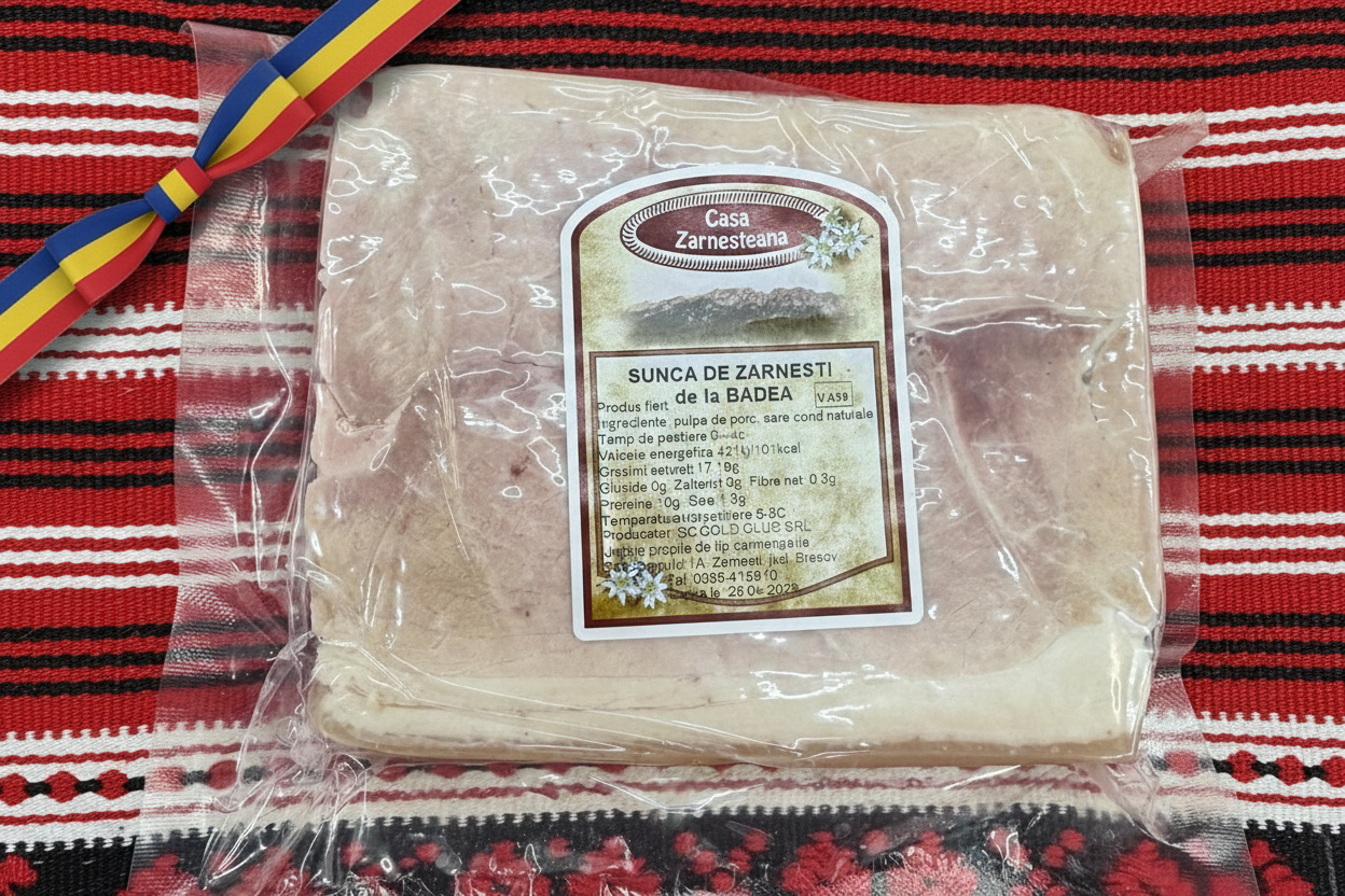 Șuncă de Praga tradițională Casa Zârnășteana, preparat din carne de porc fără aditivi artificiali, ambalat în vid